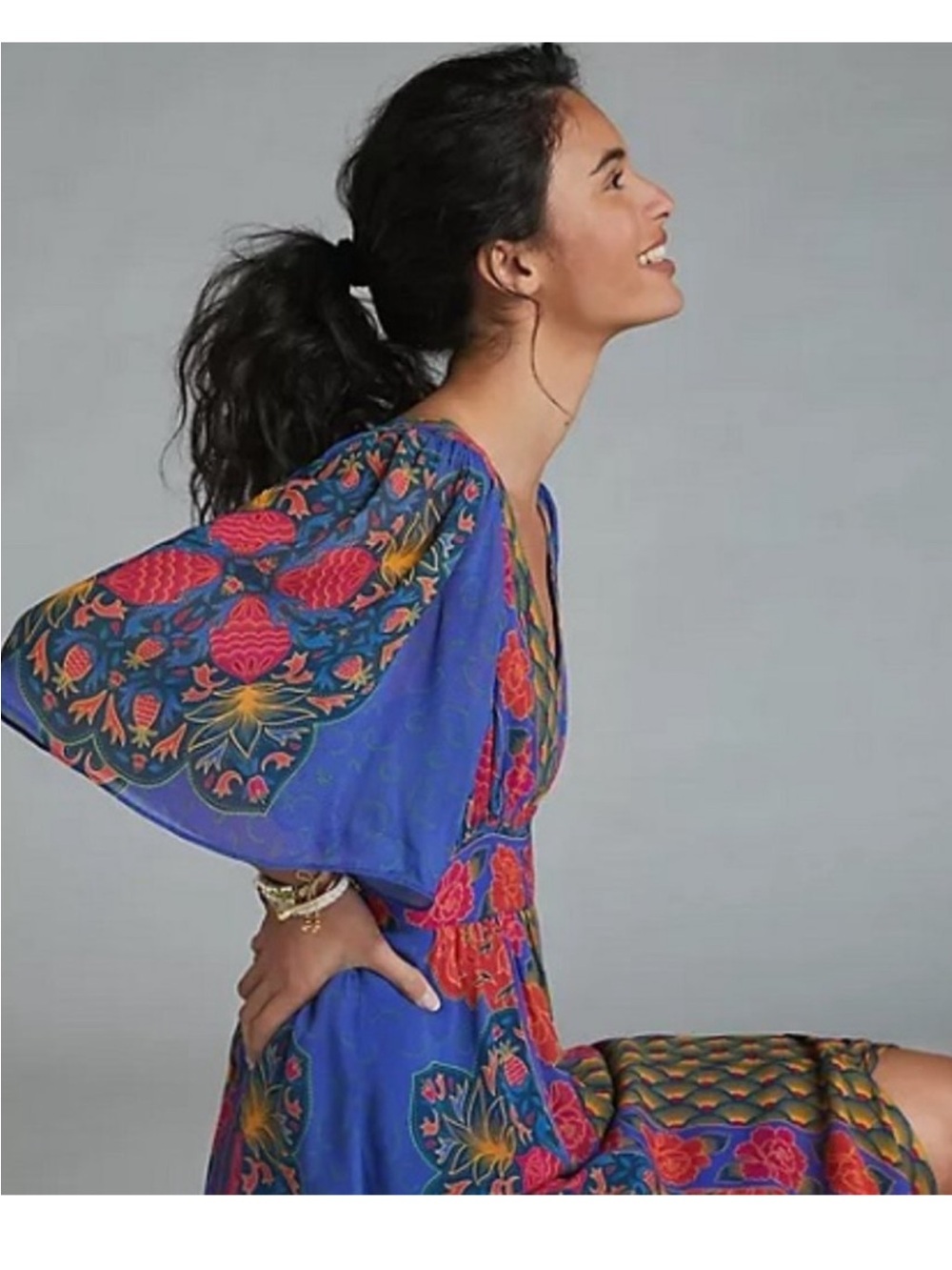 Anthropologie x Farm Rio Blue Floral V-Neck Maxi Dress size M rare - Picture 4 of 13